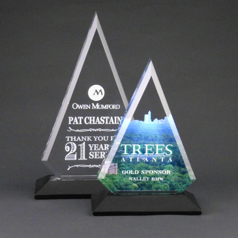 ACRYLIC TRIANGLE ON BLACK OR WALNUT BASE