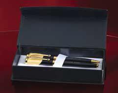 METAL BALL POINT AND ROLLER BALL PEN WITH BLUE JEWELS IN GIFT BOX