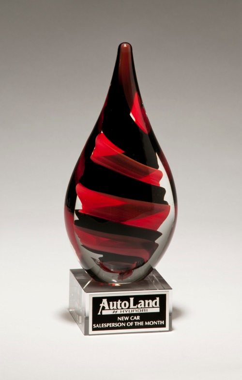 Black and Red Helix Art Glass Award|| Laser engraved / Sand etched