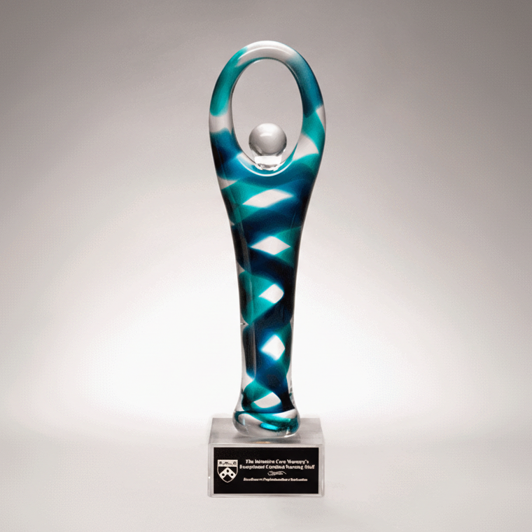 Victory Art Glass Sculpture with Blue Accent