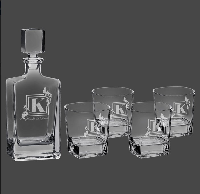 Rectangle Glass Decanter Set with Four 8 oz. Glasses