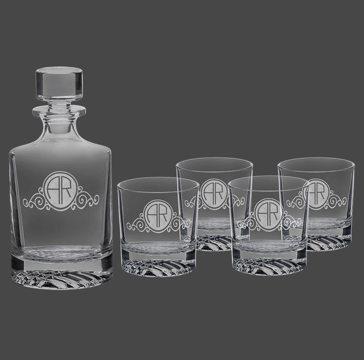 Round Tapered Glass Decanter Set with Four 9 oz. Glasses