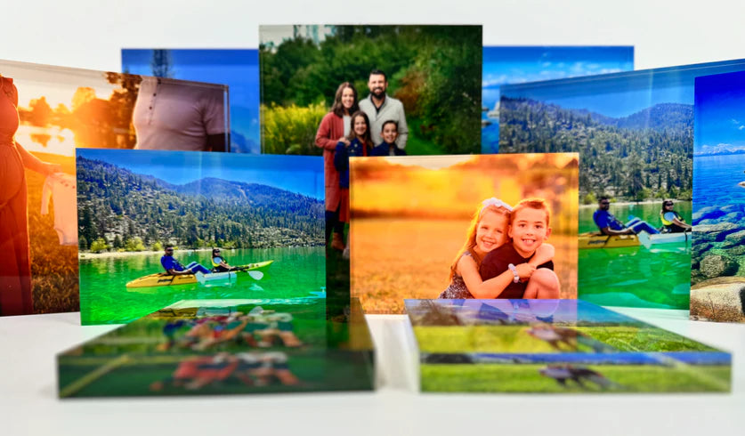 3/4" freestanding acrylic blocks with your favorite picture for friends and family gifts