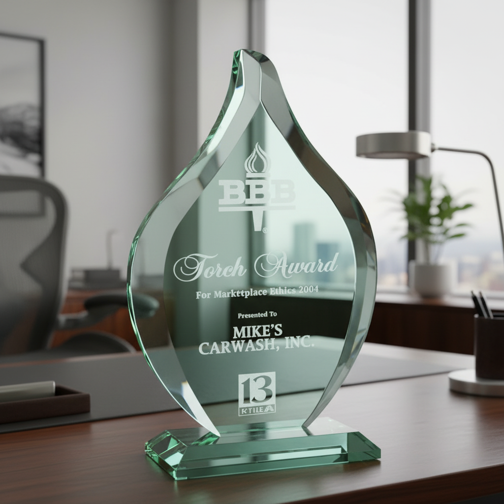 JADE CRYSTAL BEVELED FLAME TROPHY AWARD