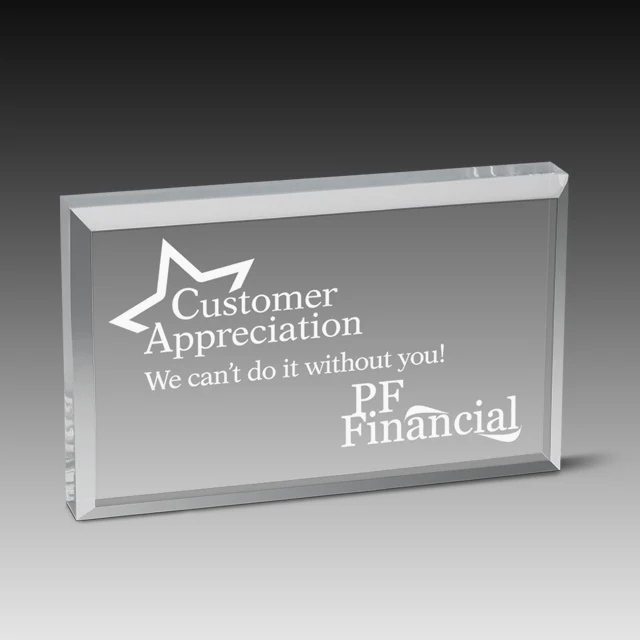 CLEAR BEVELED ACRYLIC PAPERWEIGHT