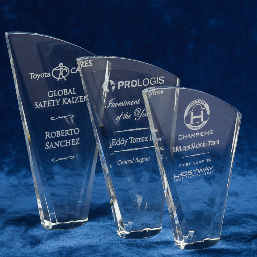 SECTRA CRYSTAL SAILS with sand etch engraved logo and text on a blue background