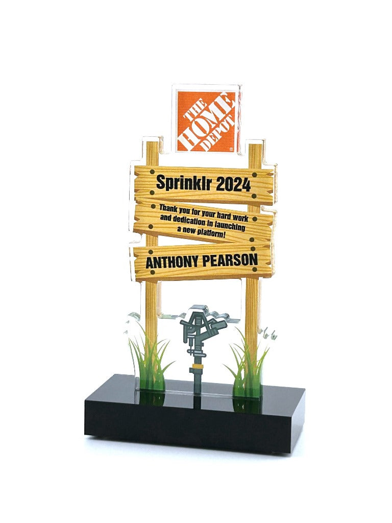 CUSTOM DESIGNED SHAPE AND GRAPHICS ACRYLIC AWARD TROPHY ON 1" BLACK BASE