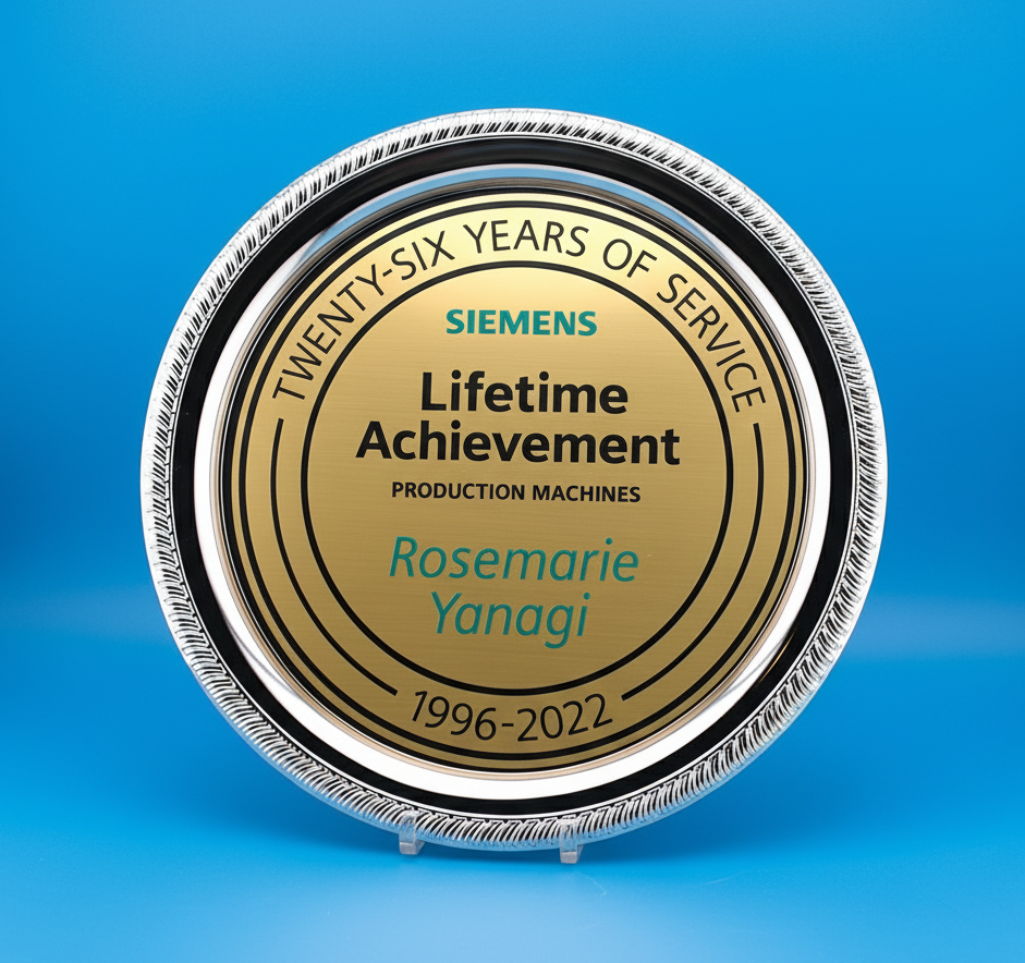 Gold achievement tray award for years of service