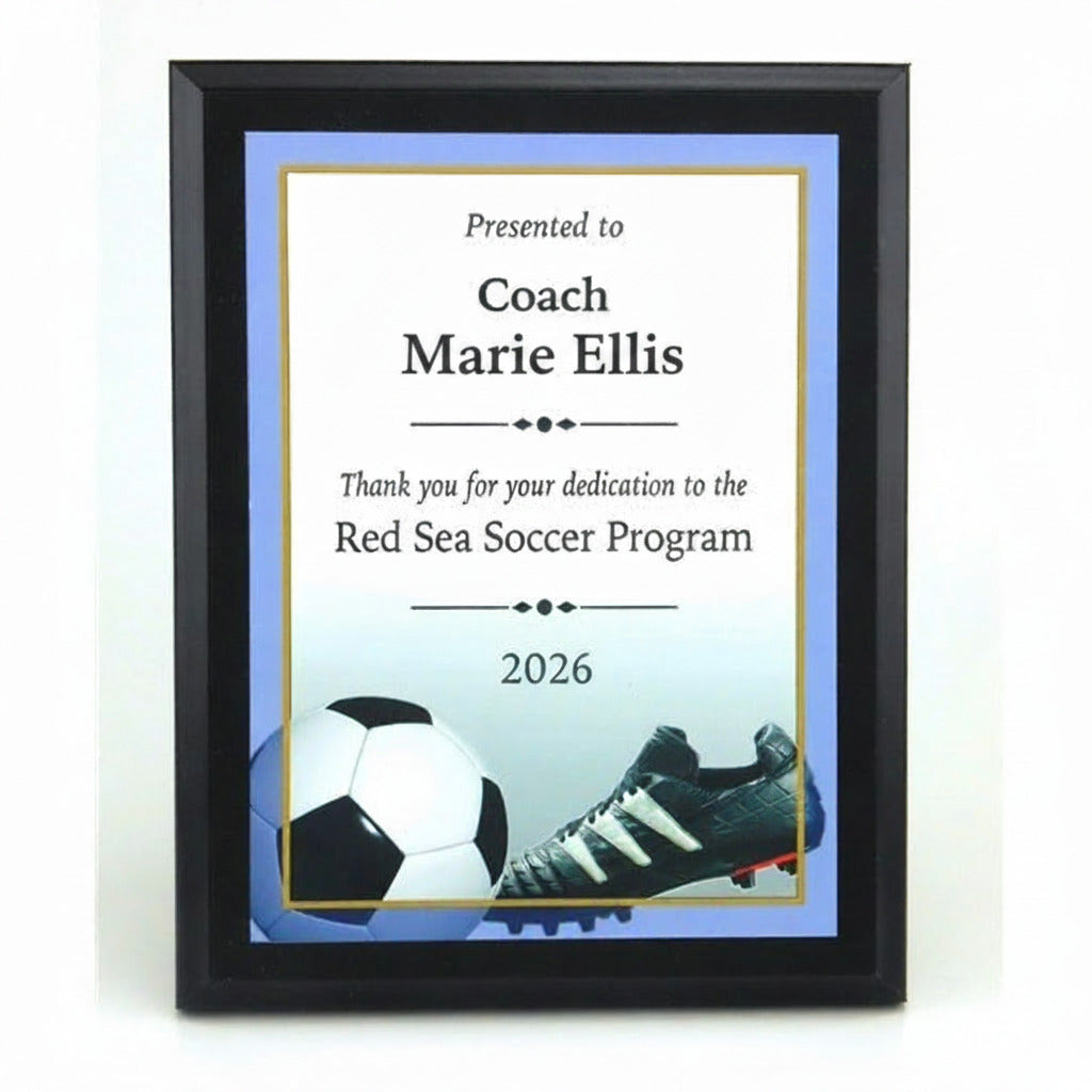 Color Plaque presented to Coach for her dedication to a Soccer Program.