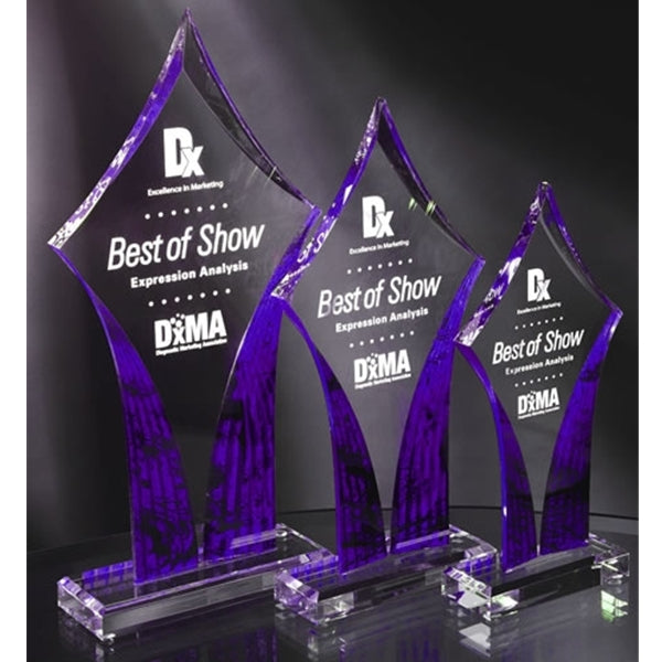 SHOW APPRECIATION FOR A JOB WELL DONE WITH THE PURPLE/CLEAR DIAMOND ACRYLIC TROPHY AWARD