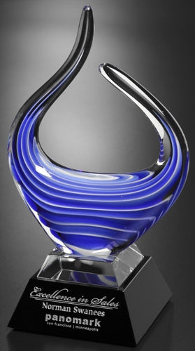 CRYSTAL BLUE REFLECTIONS elite award Sand etch engraved and color filled - spectacular award trophy