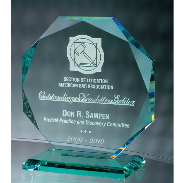 FACETED JADE CRYSTAL OCTAGON ON A BEVELED JADE CRYSTA BASE. VISIT OUR ATLANTA OR SUWANEE STORE