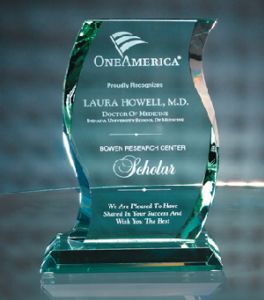 Bevel edge wave on beveled base in Jade crystal elegant trophy award.