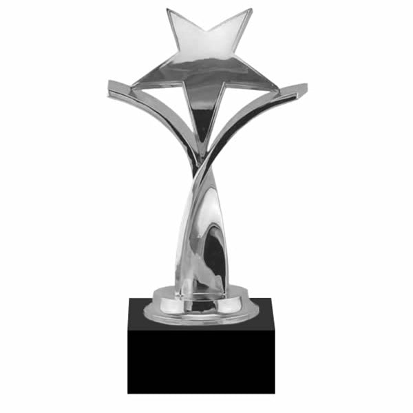 TWISTING STAR ON BLACK MARBLE BASE, GOLD, SILVER, BRONZE