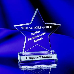 ACRYLIC STANDING STAR STELLAR PERFORMANCE AWARD | SPECIALTY ENGRAVING ATLANTA AWARDS | FREE ENGRAVING AND ART PROOFS