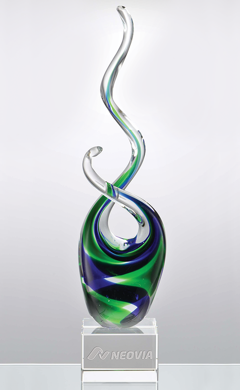 MENSA ART GLASS AWARD WITH OPTIC CRYSTAL BASE, SAND ETCHED LETTERING AND COLOR FILL OPTION
