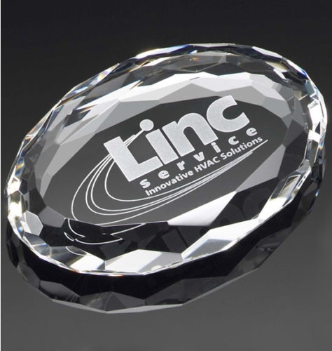 FACETED OPTIC CRYSTAL OVAL PAPER WEIGHT