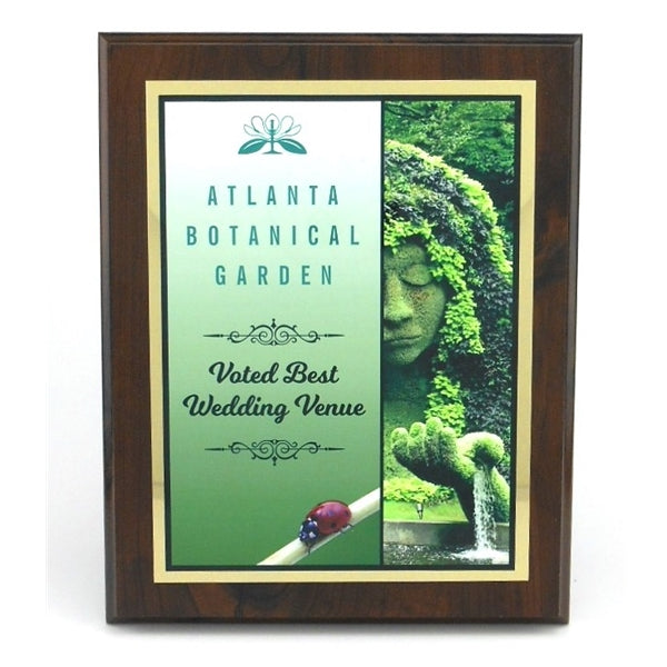 A full-color custom graphic double plated plaque would make a stunning addition to any space, whether it's for commemorating an achievement, honoring an individual or group, or adding a personalized touch to a room. With the combination of full-color graphics and double plating, it likely offers a high-quality and visually striking finish.