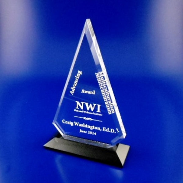 ACRYLIC TRIANGLE ON BLACK OR WALNUT BASE