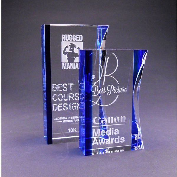 BLUE/CLEAR OPTIC CRYSTAL ECLIPSE | DEEP ETCH | SUPERIOR QUALITY | CRYSTAL ATLANTA AWARDS BY SPECIALTY ENGRAVING
