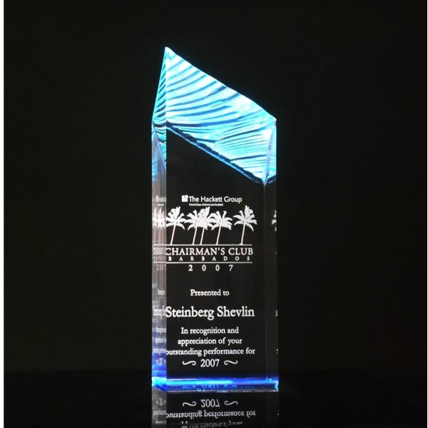 CHISEL CARVED TOWER / BLUE ACCENT LASER ENGRAVED EXCELLENCE AWARD