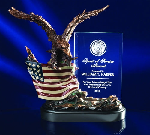 BRONZETONE EAGLE w/ FLAG & GLASS