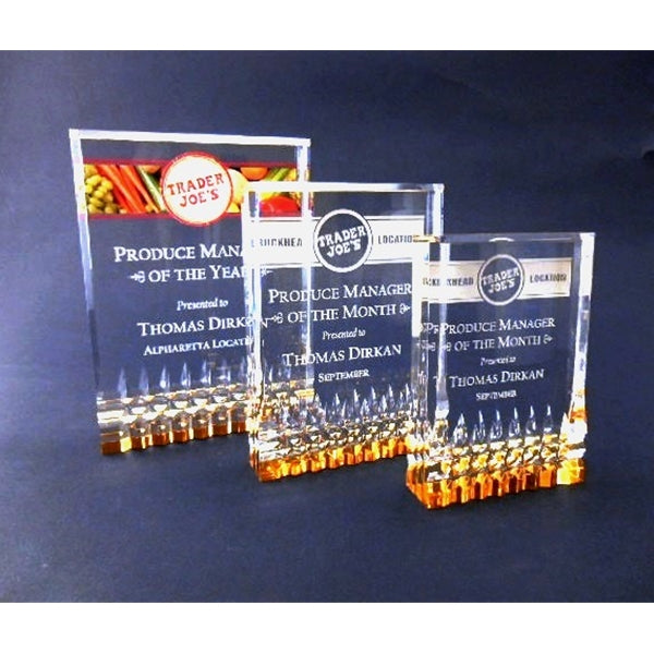 DIAMOND RECTANGLE WITH GOLD BASE | laser engraved acrylic trophy awards | SPECIALTY ENGRAVING ATLANTA AWARDS