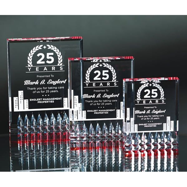 DIAMOND RECTANGLE WITH RUBY BASE | optic clear acrylic awards for any event or trophy banquet