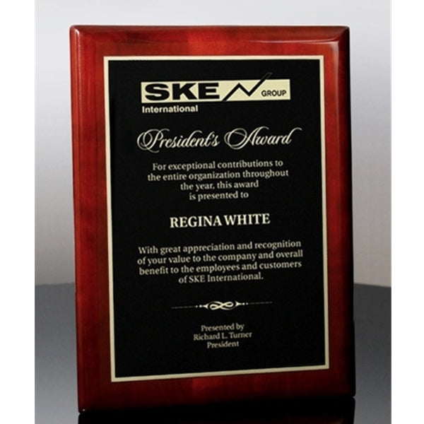Elegant Rosewood Plaque: featuring laser-engraved custom graphics. METRO ATLANTA FINE AWARD PLAQUES