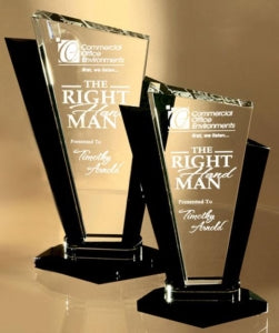 OPTIC CRYSTAL TUXEDO PALACE AWARD | ELITE EBONY BLACK AND CLEAR CRYSTAL AWARD BY SPECIALTY ENGRAVING