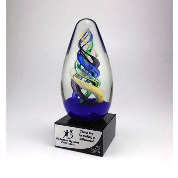 ART GLASS EGG ON BLACK GLASS BASE|AWARD GIFT