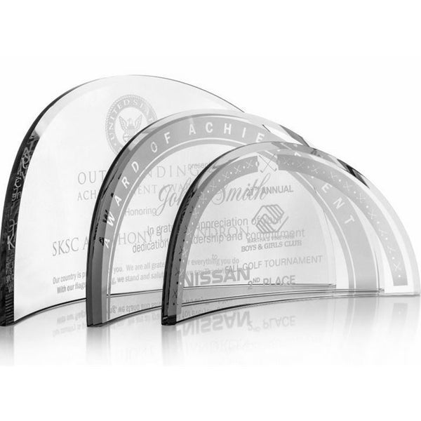 Crystal Half Moon Crescent Deep Etched Trophy Awards by Specialty Engraving