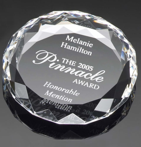 FACETED OPTIC CRYSTAL PAPER WEIGHT