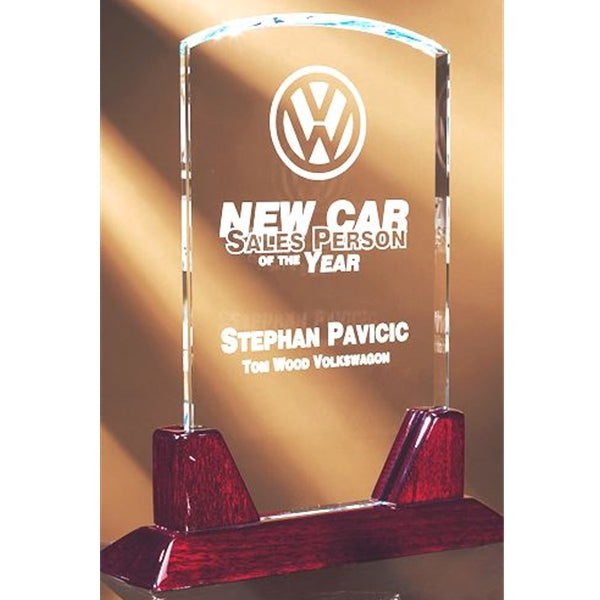 OPTIC CRYSTAL SIMPLEX ARCH ON PIANO FINISH BASE CLASSIC SAND ETCH ENGRAVING FROM ATLANTA AWARDS LEADER!