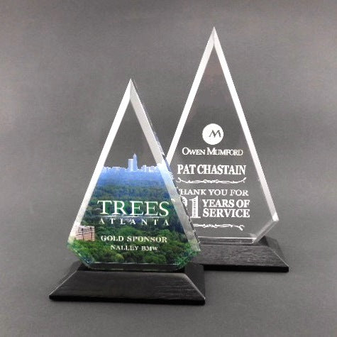 ACRYLIC TRIANGLE ON BLACK OR WALNUT BASE