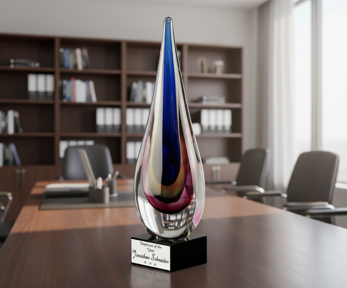 Colorful art glass award for corporations or associations