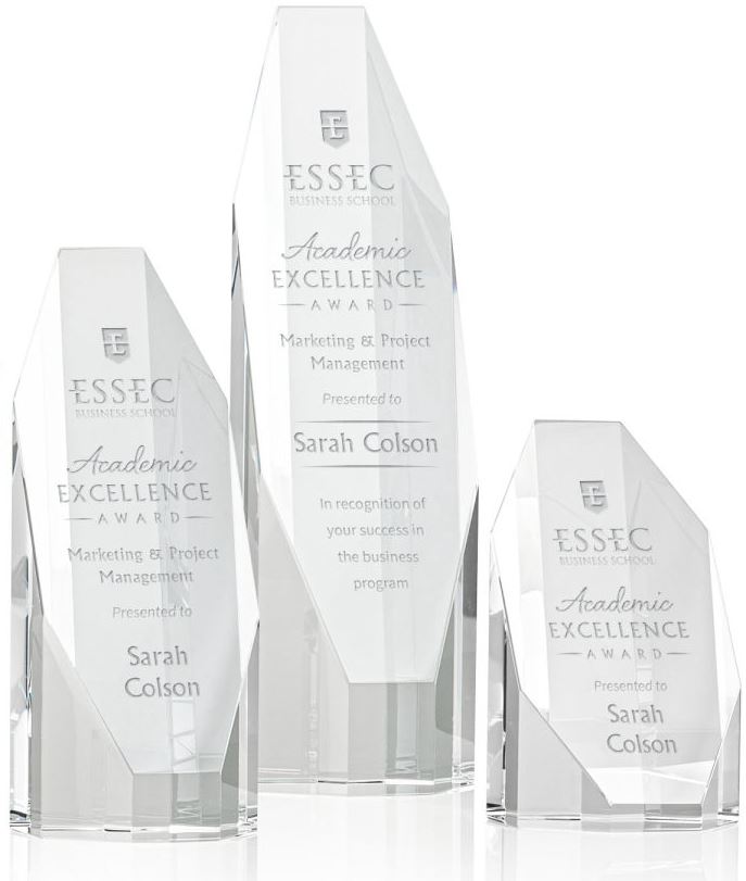 OPTIC CRYSTAL SILHOUETTE TOWER TROPHY AWARDS IN THREE SIZES