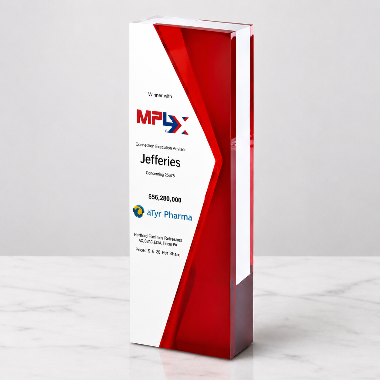 Red and white Acrylic Tower with logo