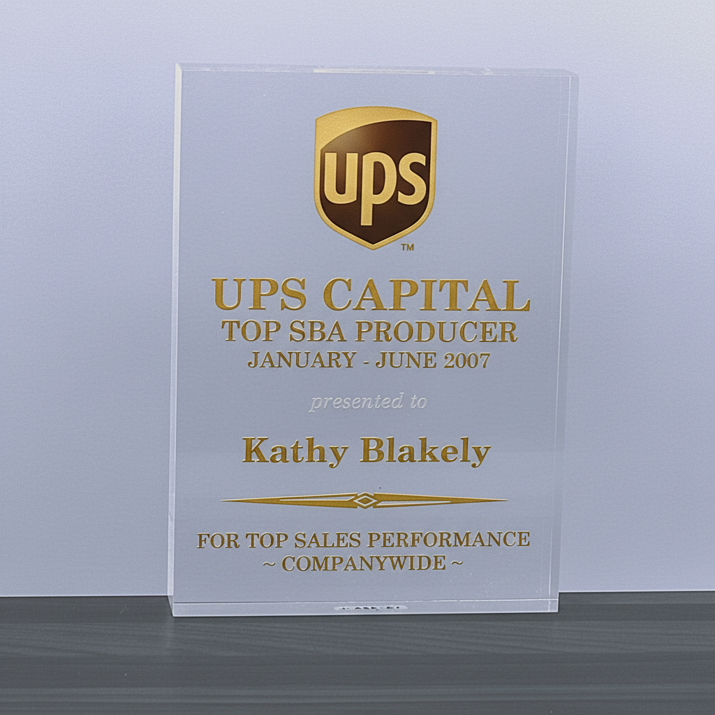 Acrylic award with corporate logo and text 