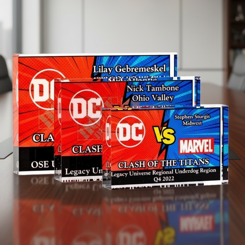 Acrylic block awards with engraved UV coloring