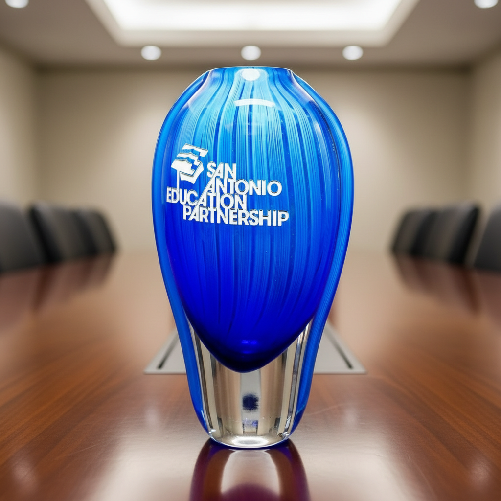 BLUE TEARDROP ART GLASS VASE