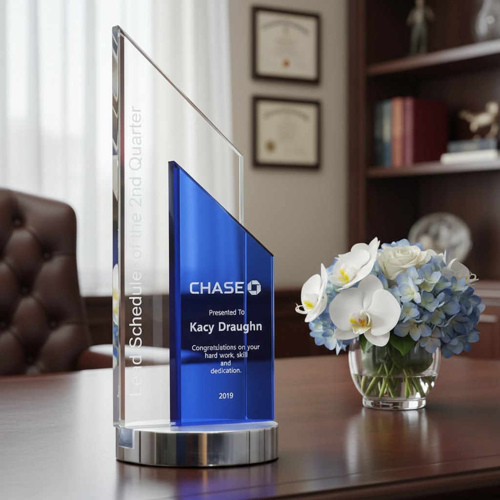 CRYSTAL TOWER AWARD - BLUE/CLEAR