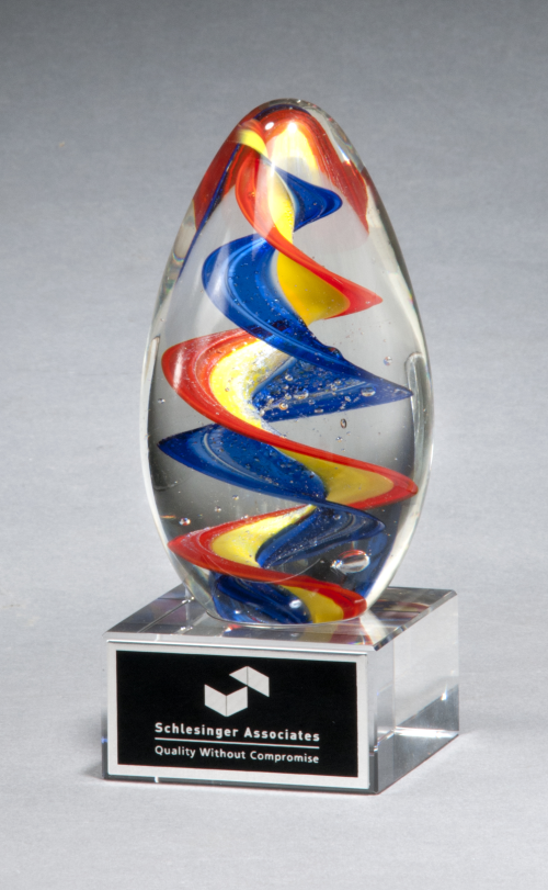Art Glass Award with swirling colors 