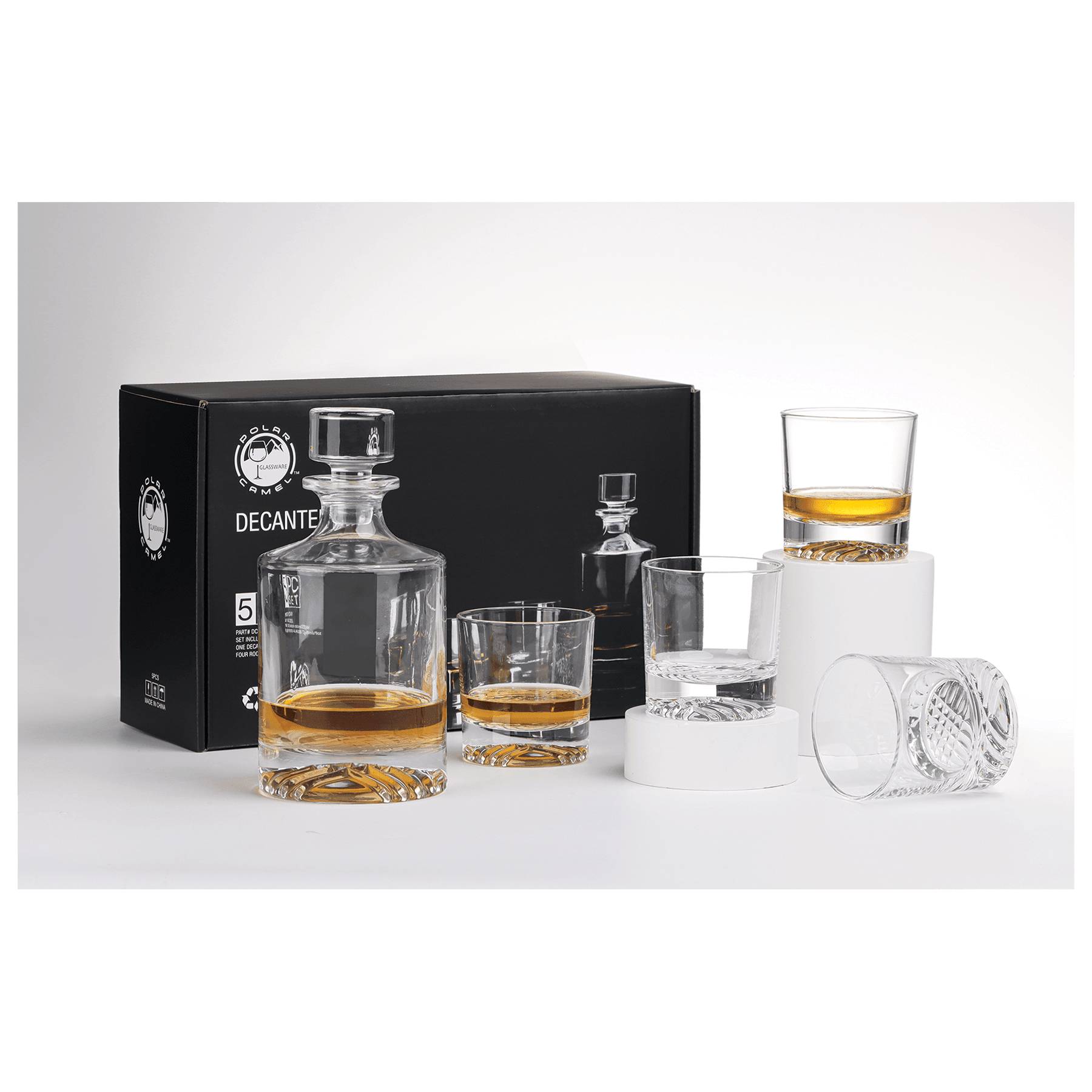 Round Tapered Glass Decanter Set with Four 9 oz. Glasses