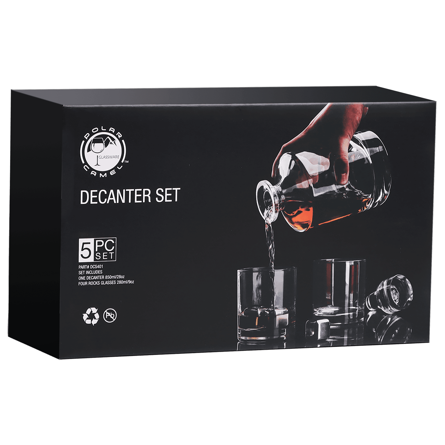 Round Tapered Glass Decanter Set with Four 9 oz. Glasses