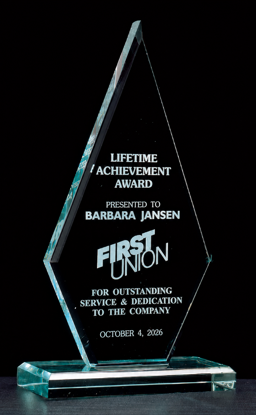 Diamond Acrylic Award with text Lifetime Achievement Award