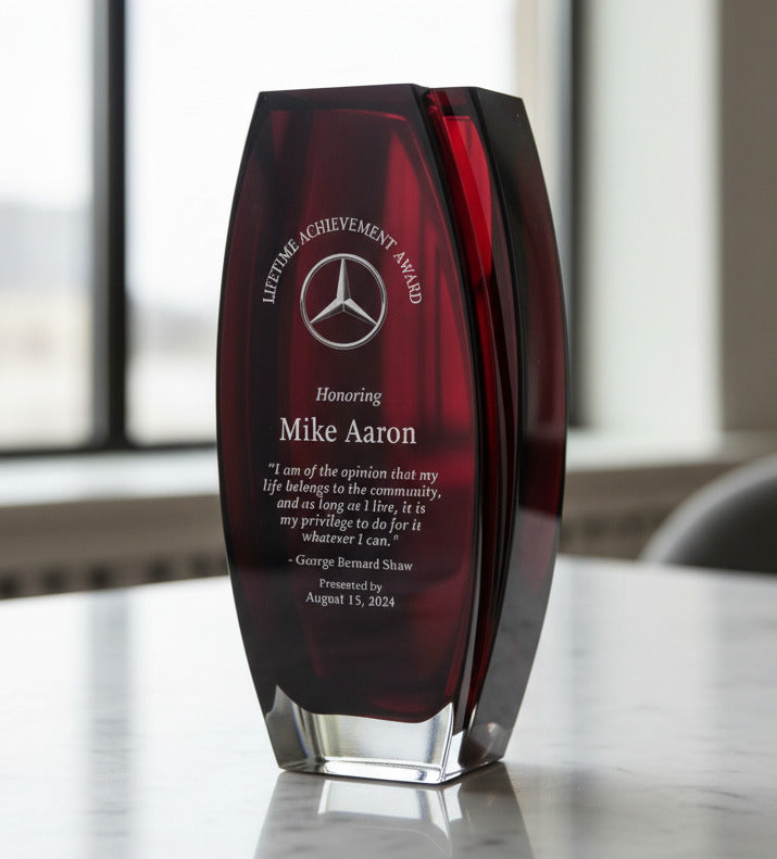 ruby red glass vase for engraving