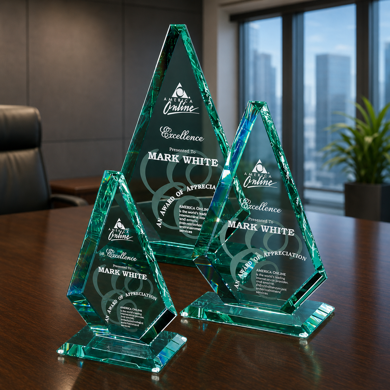 Three sizes  jade glass awards as deal toys