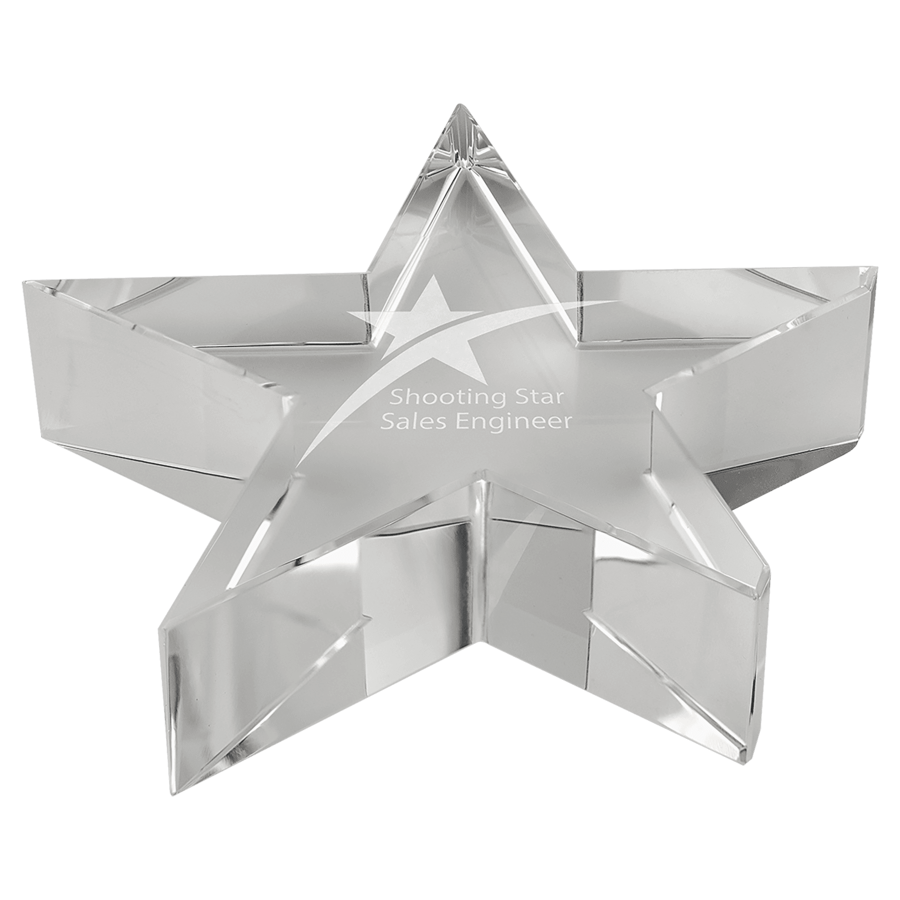 Crystal star award with 'Shooting Star Sales Engineer' text on a green background