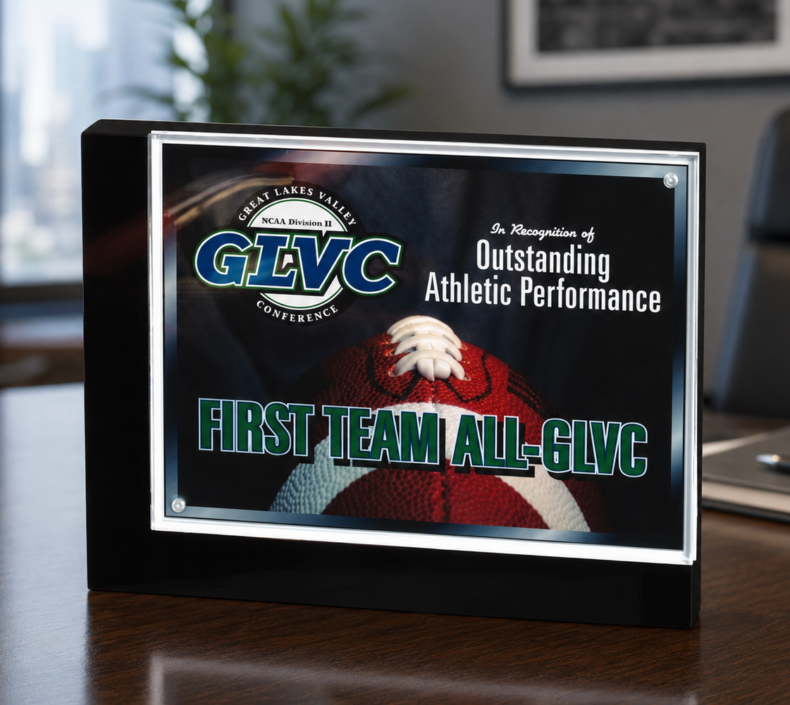 Recognition plaque for outstanding performance with color printing.